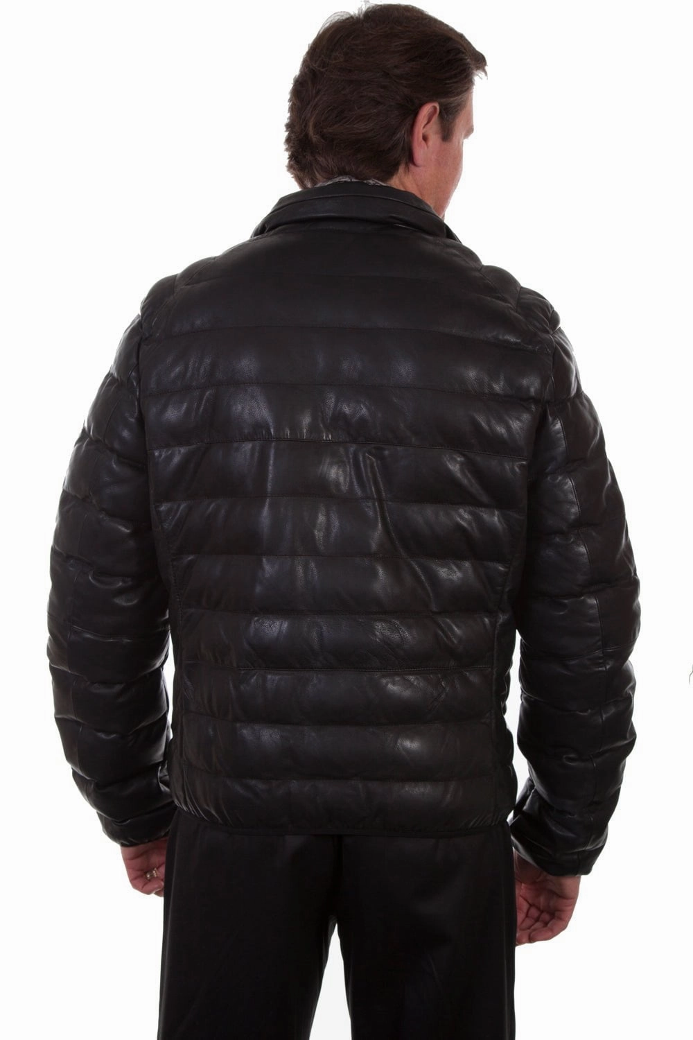 ripstop fabric Scully Mens Ribbed Puffer Black Leather Leather Jacket