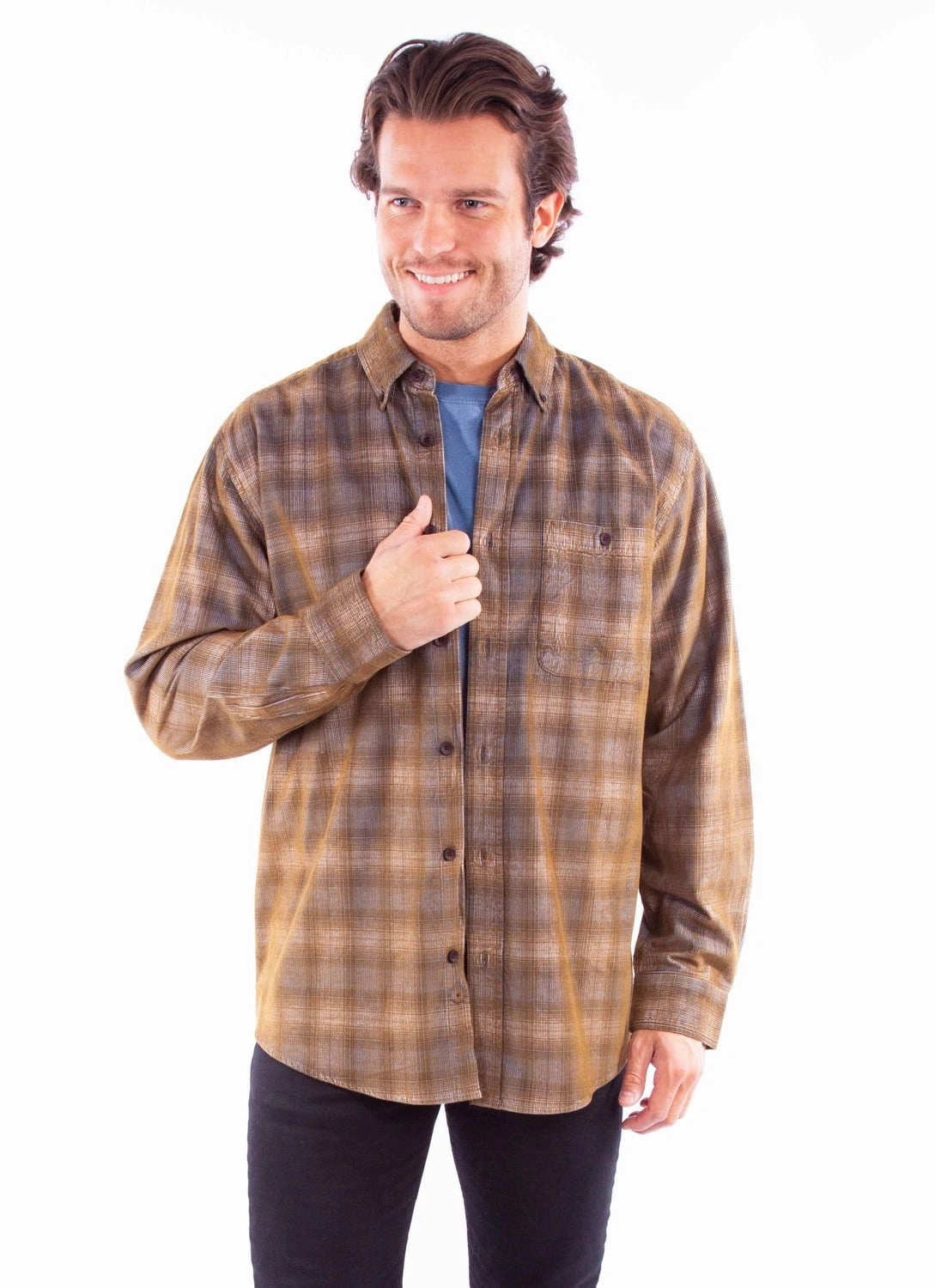 Spring Collection Durable Texture Scully Mens Sherpa Lined Jacket Blue/Brown 100% Cotton L/S Shirt