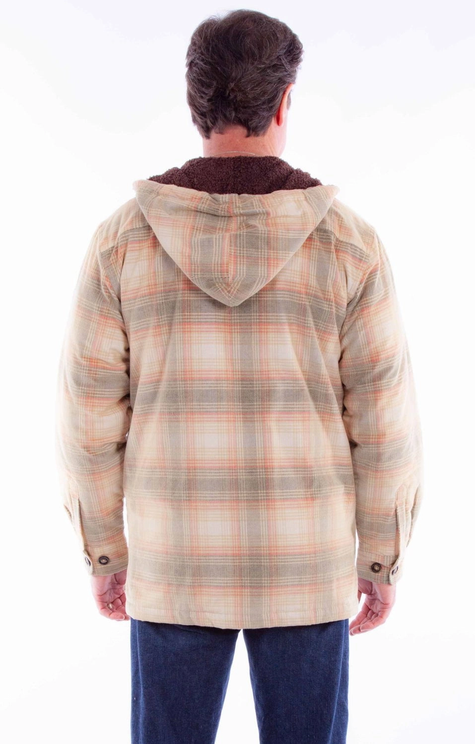 Scully Mens Sherpa Lined Tan/Red 100% Cotton Hoodie Stretch Material