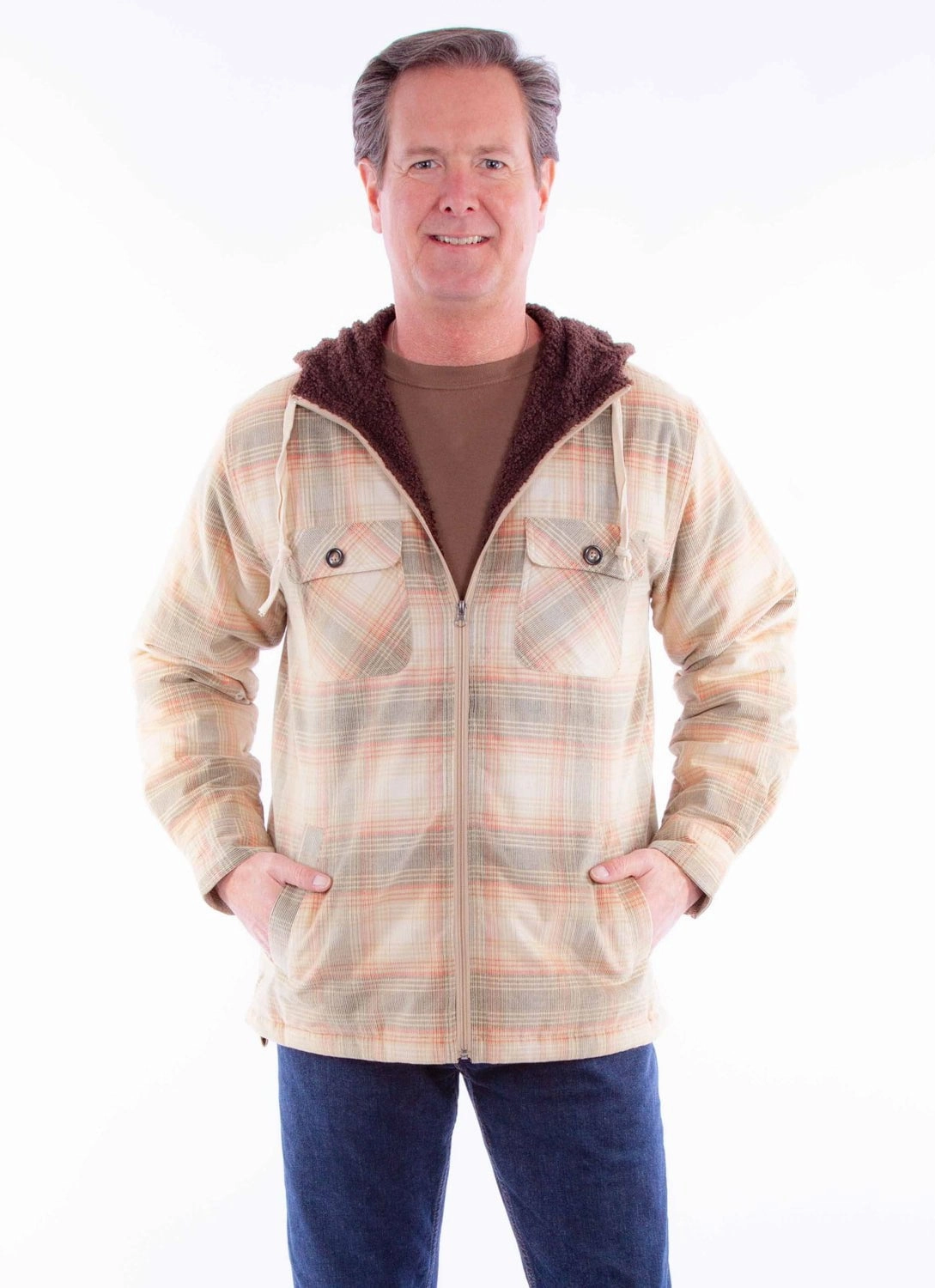 Oversized Fit Scully Mens Sherpa Lined Tan/Red 100% Cotton Hoodie