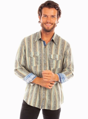 Abrasion resistant Preppy Vibe Scully Mens Signature Stripe Earth 100% Tencel L/S Shirt