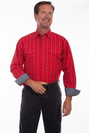 Stylish Appearance Scully Mens Skull Stripe Red 100% Cotton L/S Shirt
