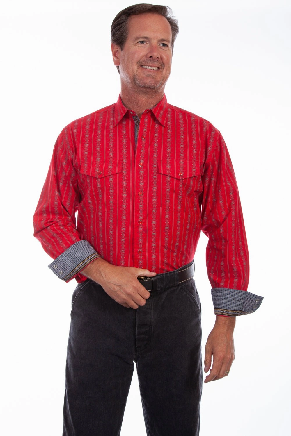 Dynamic Design Sustainable fashion Scully Mens Skull Stripe Red 100% Cotton L/S Shirt