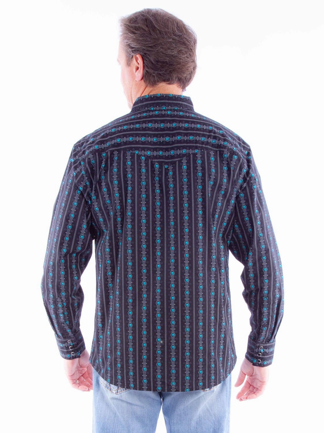 Scully Mens Skull Stripe Turquoise 100% Cotton L/S Shirt wrinkle free