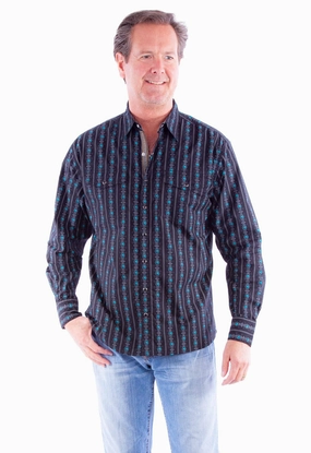 Scully Mens Skull Stripe Turquoise 100% Cotton L/S Shirt Non-Iron Abrasion resistant