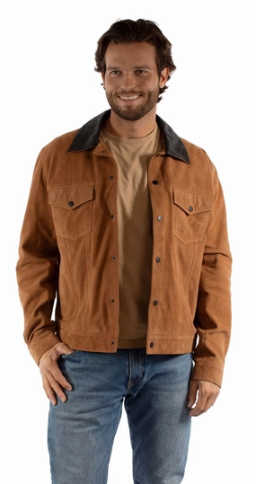 Teflon coating Scully Mens Soft Modern Western Cinnamon Suede Leather Jacket