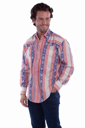 Fade Resistant Formula Scully Mens Southwest Print Yokes Multi-Color 100% Cotton L/S Shirt