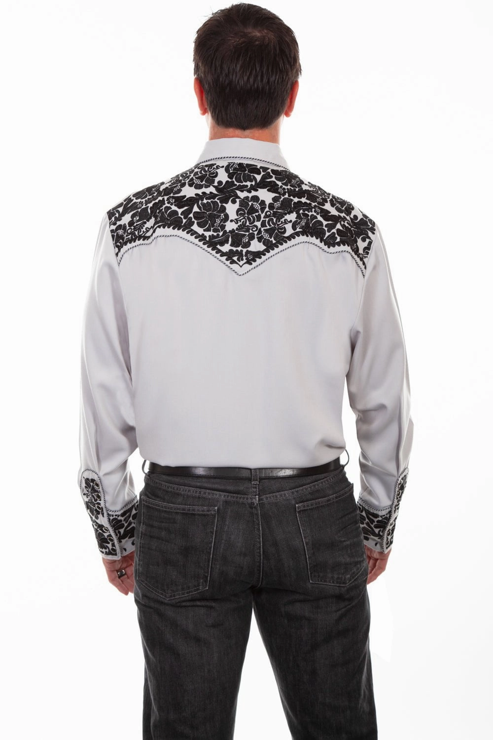 Gym Appropriate Scully Mens Steel Poly/Rayon Floral L/S Shirt