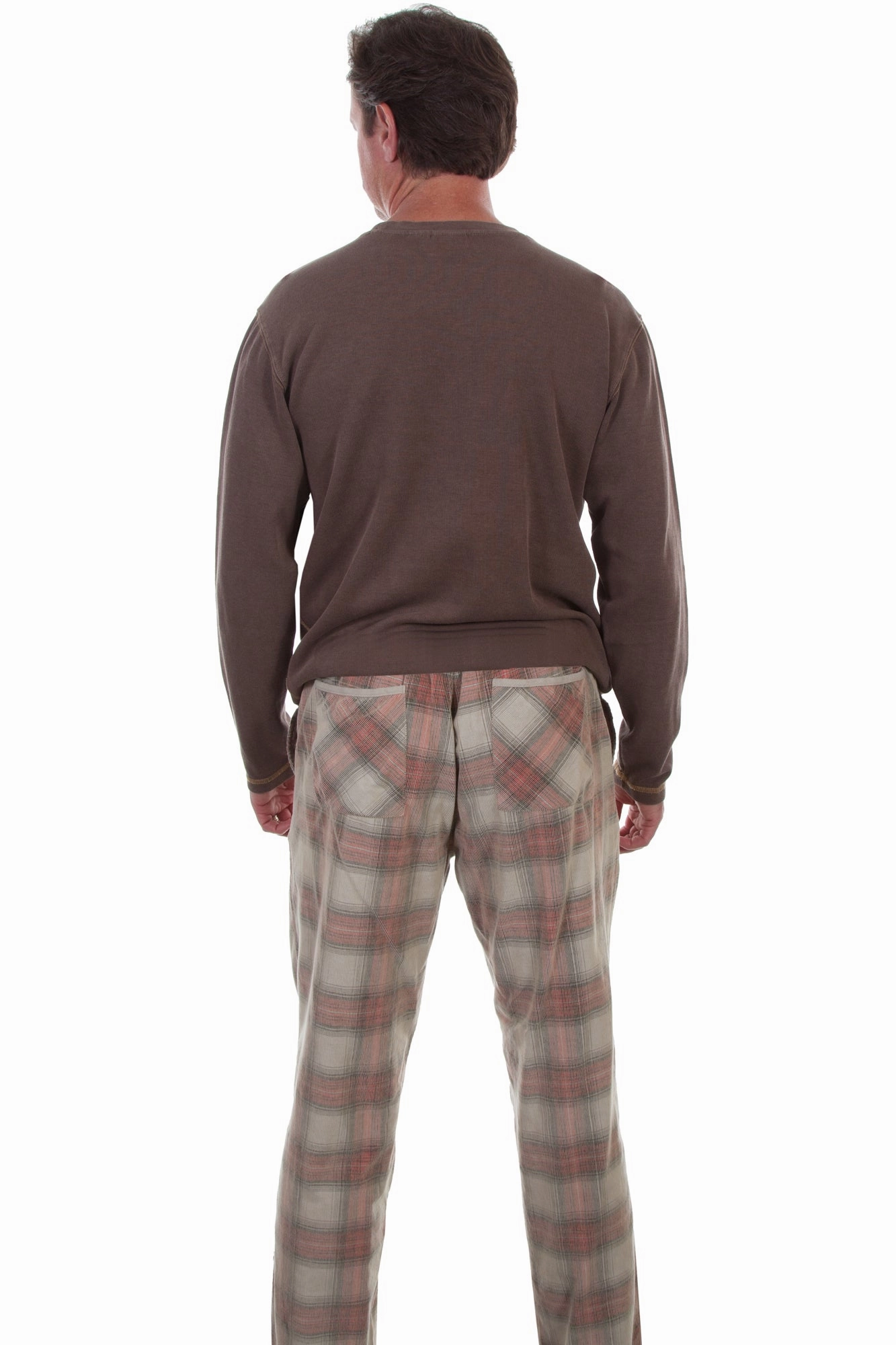 Lightweight Feel Scully Mens Stone/Red 100% Cotton Plaid Lounge Pants