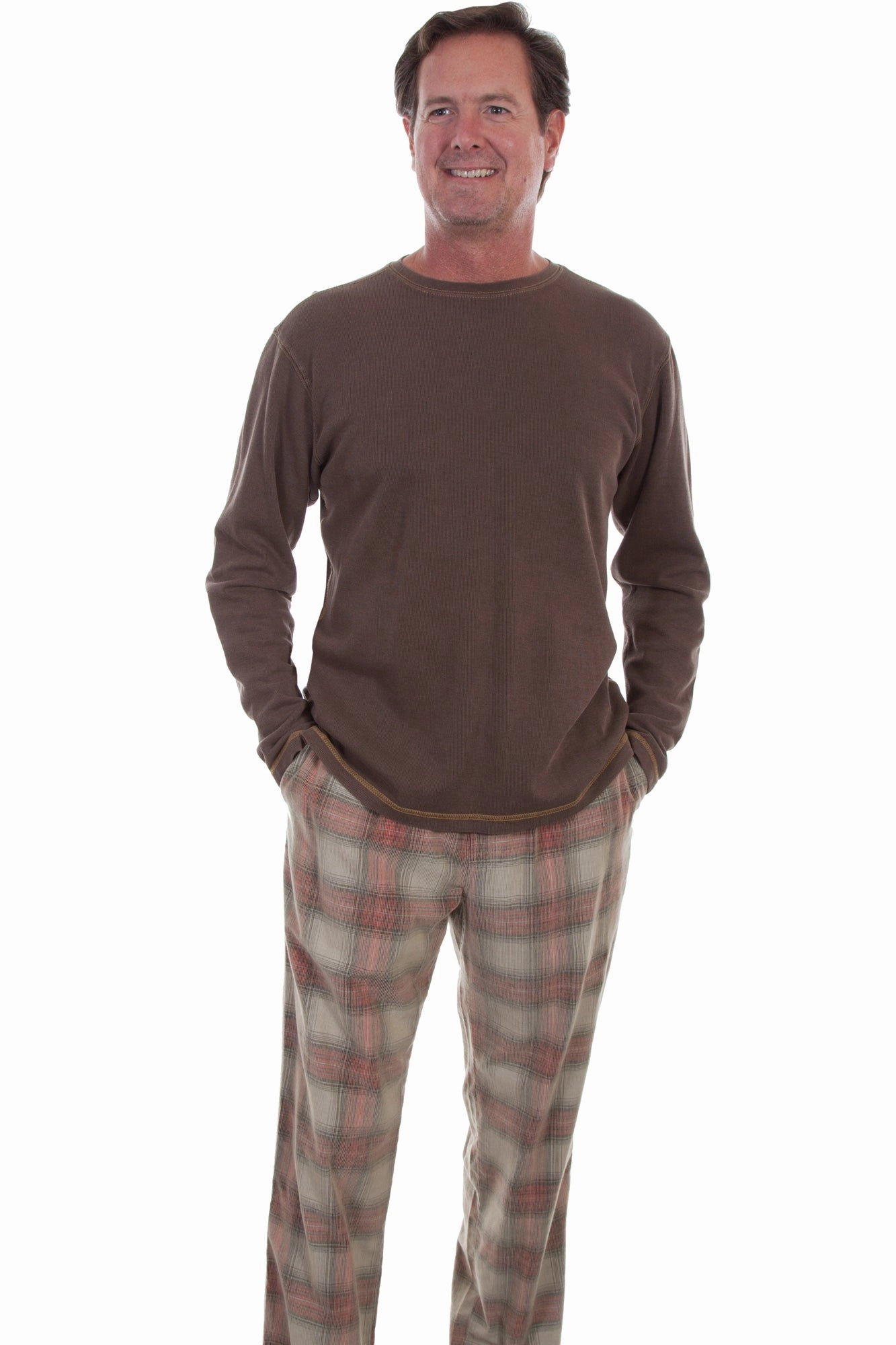 Quick Cool Scully Mens Stone/Red 100% Cotton Plaid Lounge Pants