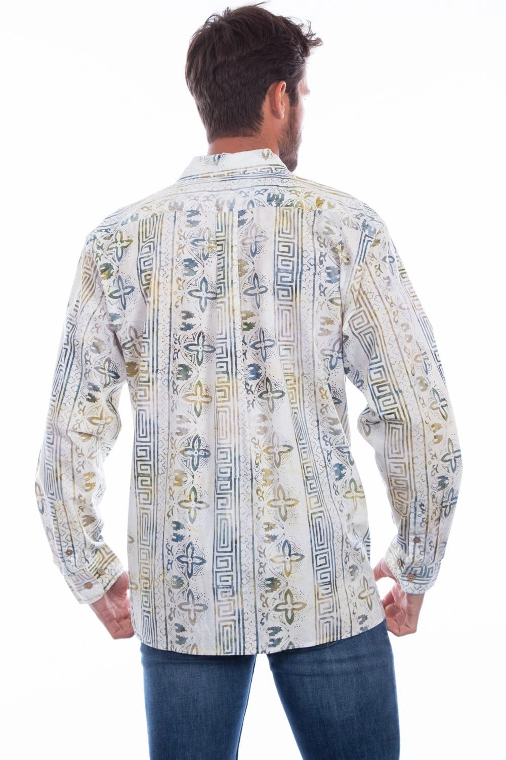 Scully Mens Tiki 100% Cotton Batik Popover L/S Shirt Retro Vibe