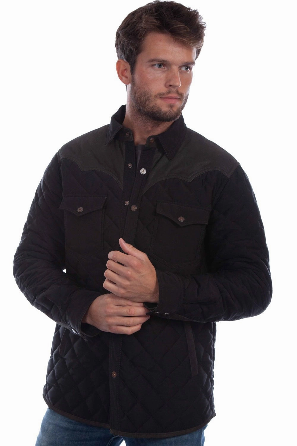 Reflective Detailing Packable Technology Scully Mens Trailblazer Quilted Black Leather Leather Jacket