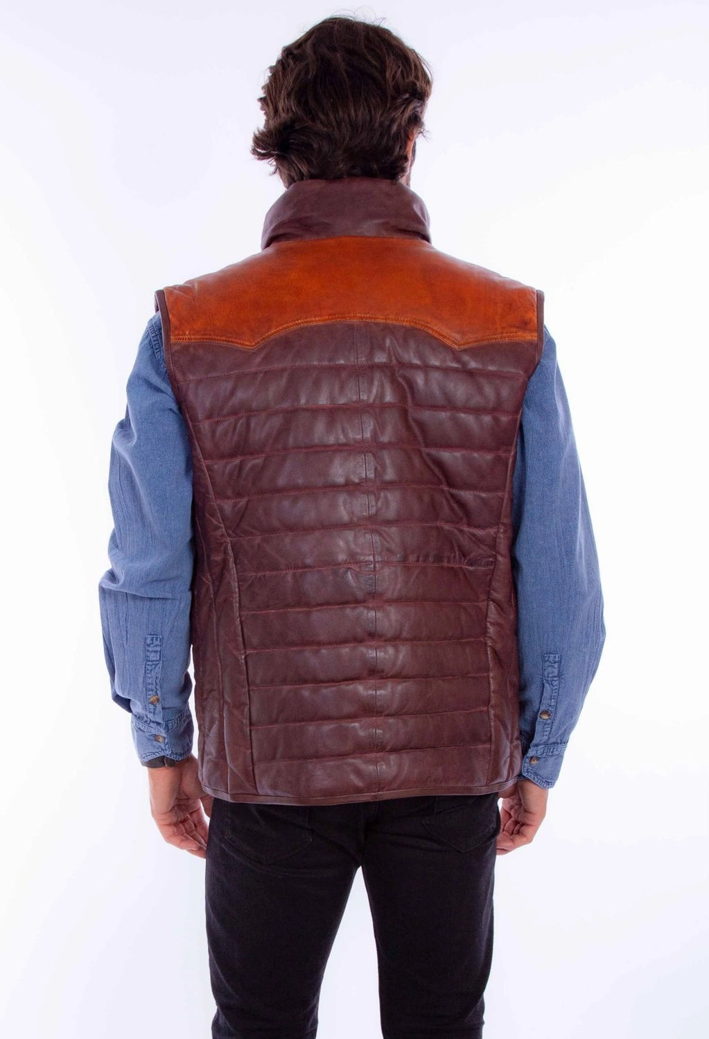 Scully Mens Two Tone Yoke Brown Leather Leather Vest Polished Casual Street Fashion