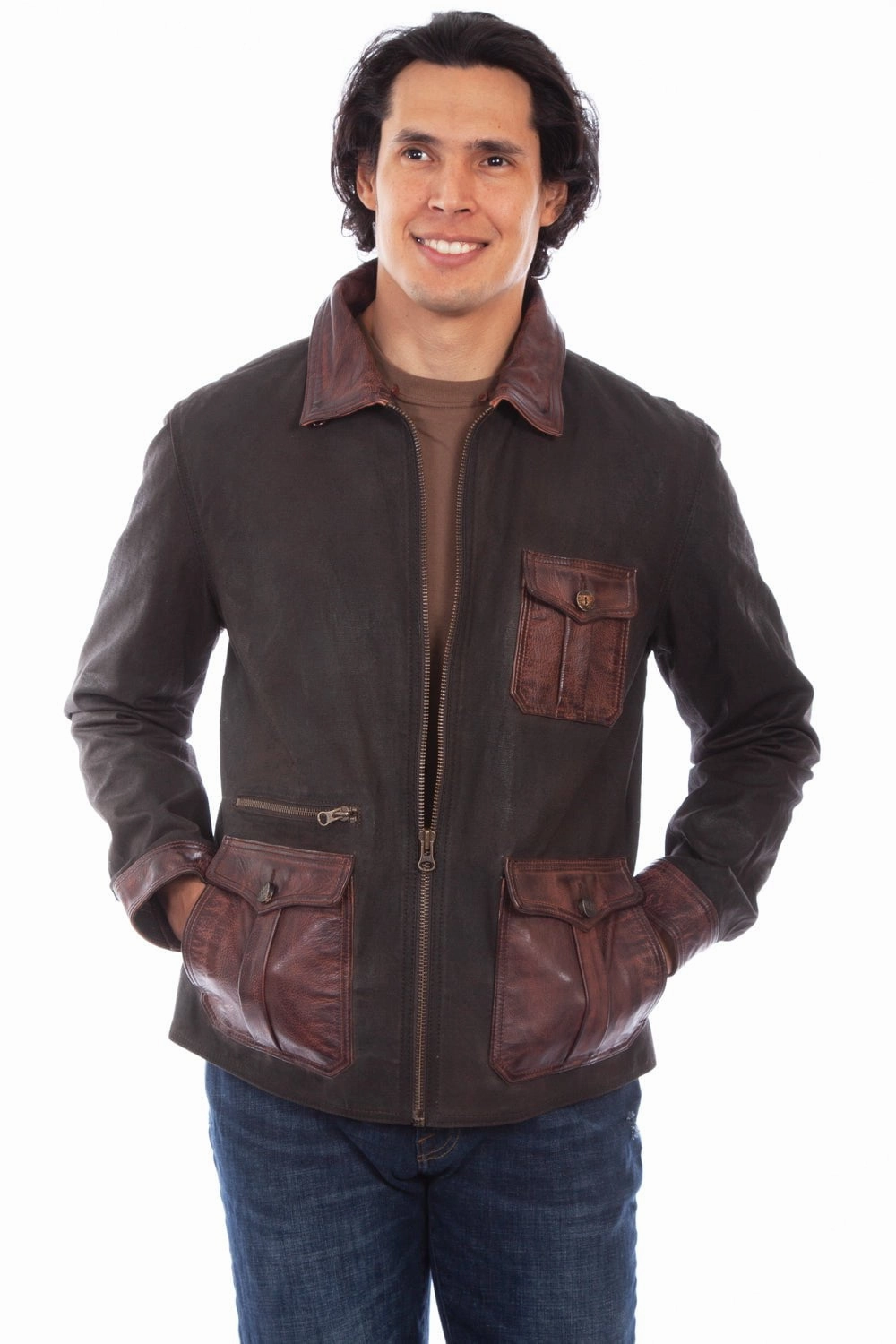 Cozy Street Style Scully Mens Unbridled Zip Brown Leather Leather Jacket