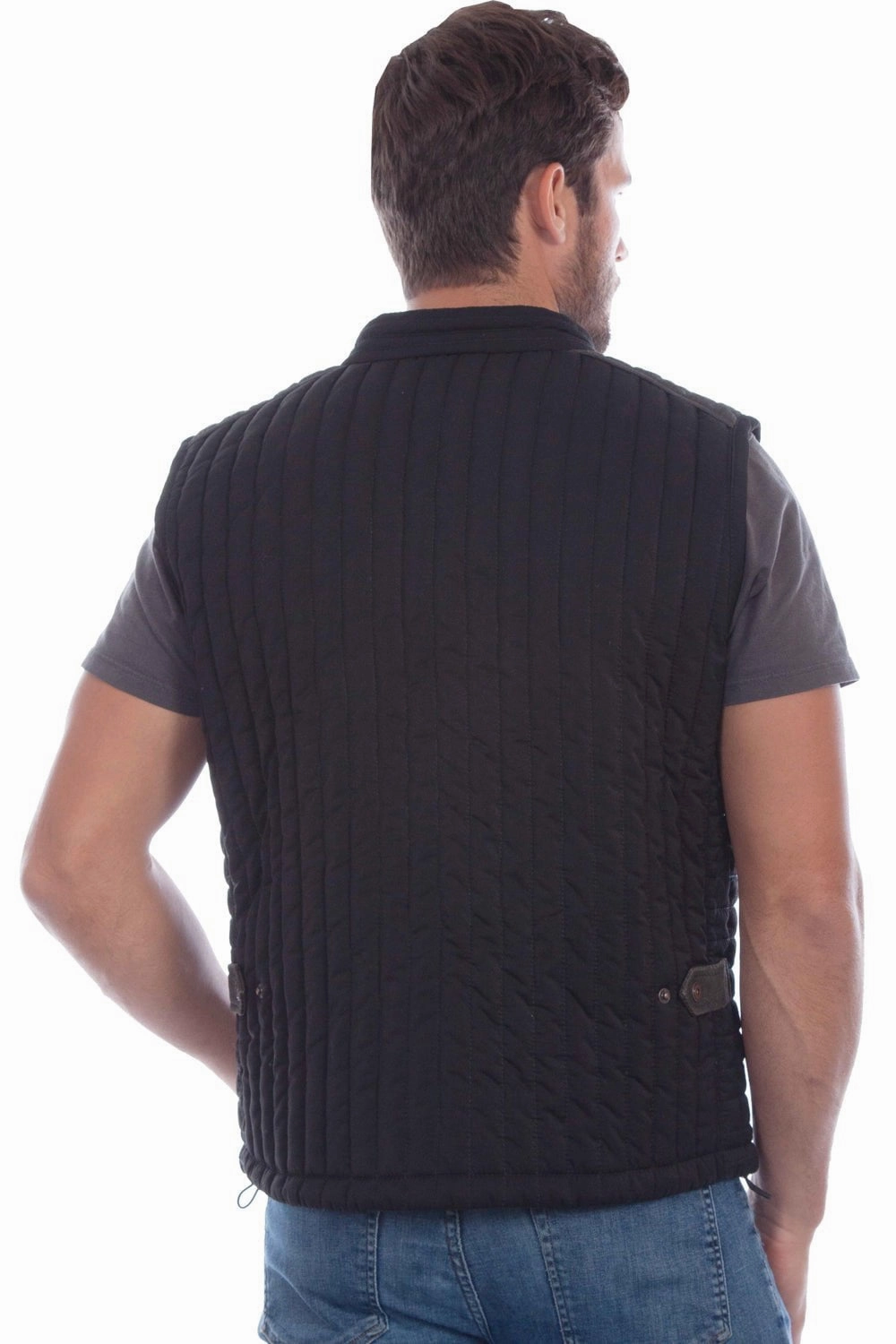 Bomber Cut Scully Mens Vertical Ribbed Black Leather Softshell Vest
