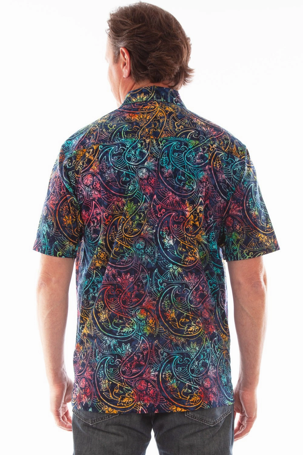 Scully Mens Vibrant Batik Paisley Dark Blue 100% Cotton S/S Shirt tailored look Polished Look