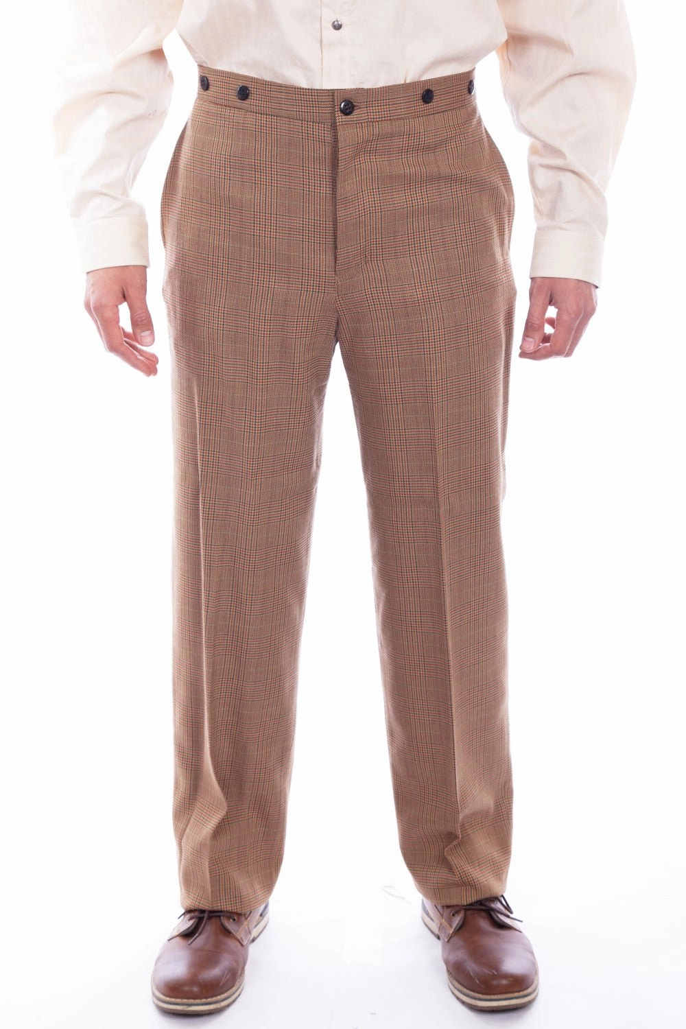 Scully Mens Vintage Plaid Tan Wool Blend Dress Pants Transitional Style Casual Vibes