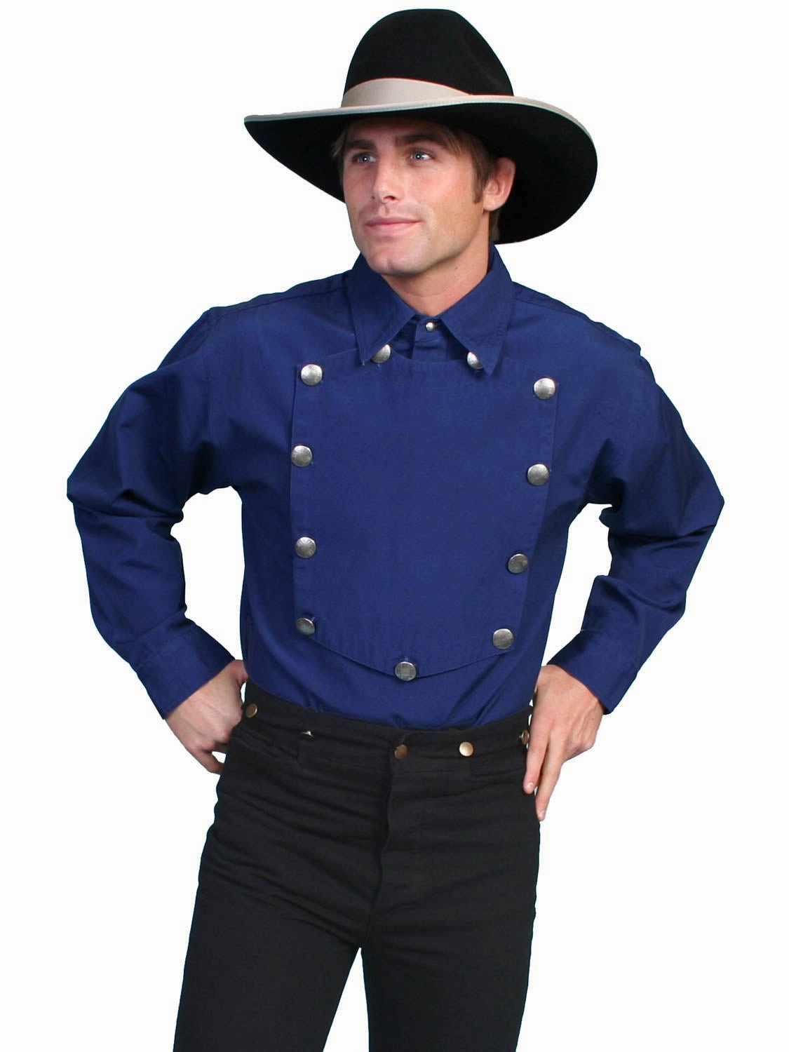Scully Mens Western Bib Concho Royal 100% Cotton L/S Shirt Embellished Neckline Customizable Design