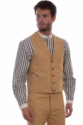 Anti Snag Fabric Scully Mens Wheat 100% Cotton Vintage Lapels Vest