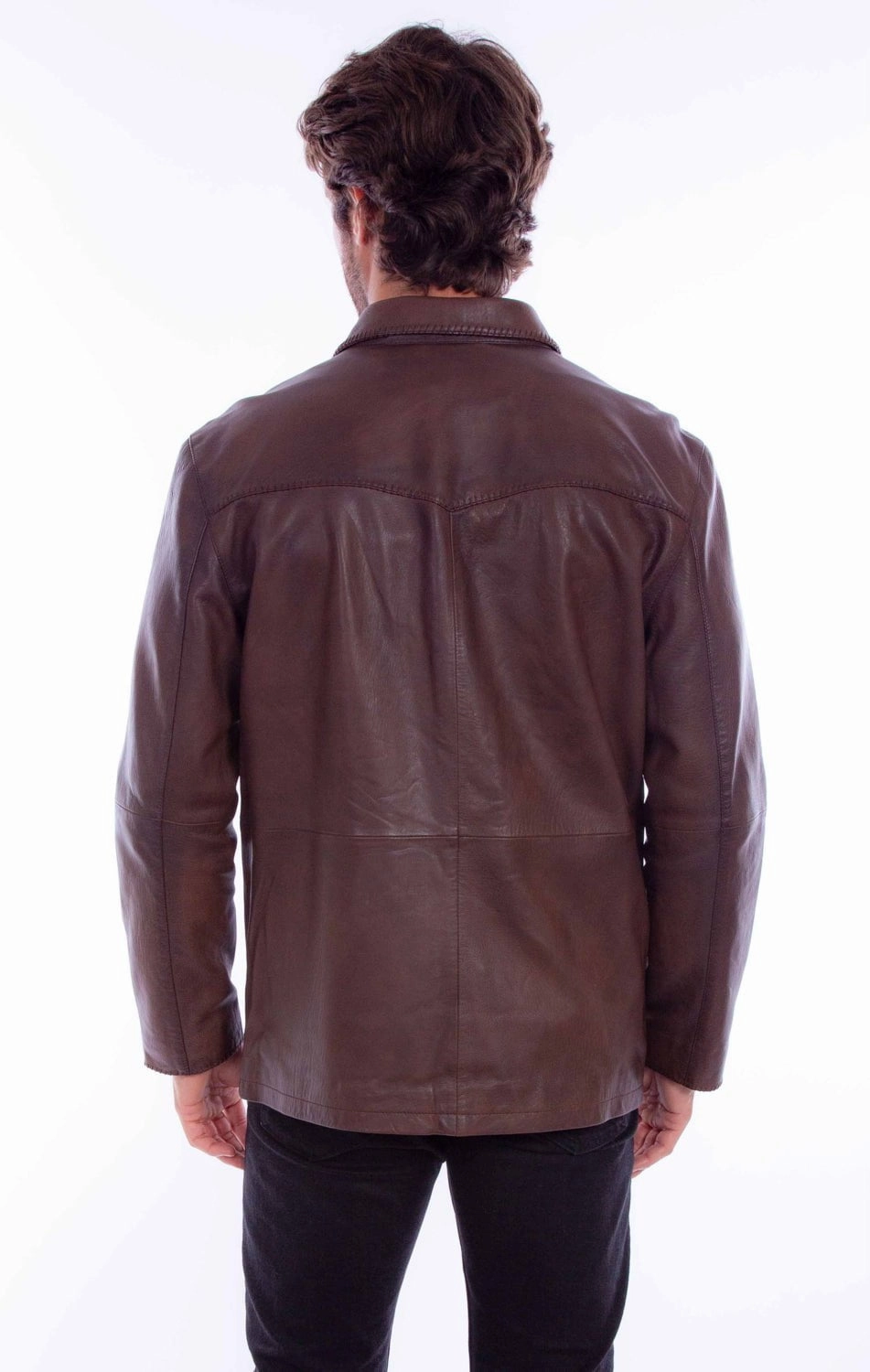 Hard Cover Scully Mens Whip Stitch Chocolate Leather Leather Jacket