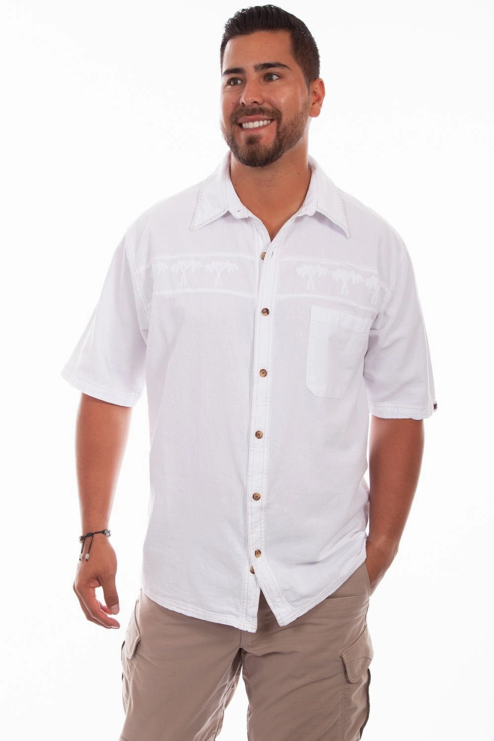 Scully Mens White 100% Cotton Palm S/S Shirt wrinkle free