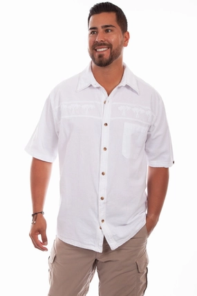 Scully Mens White 100% Cotton Palm S/S Shirt Weekend Outing