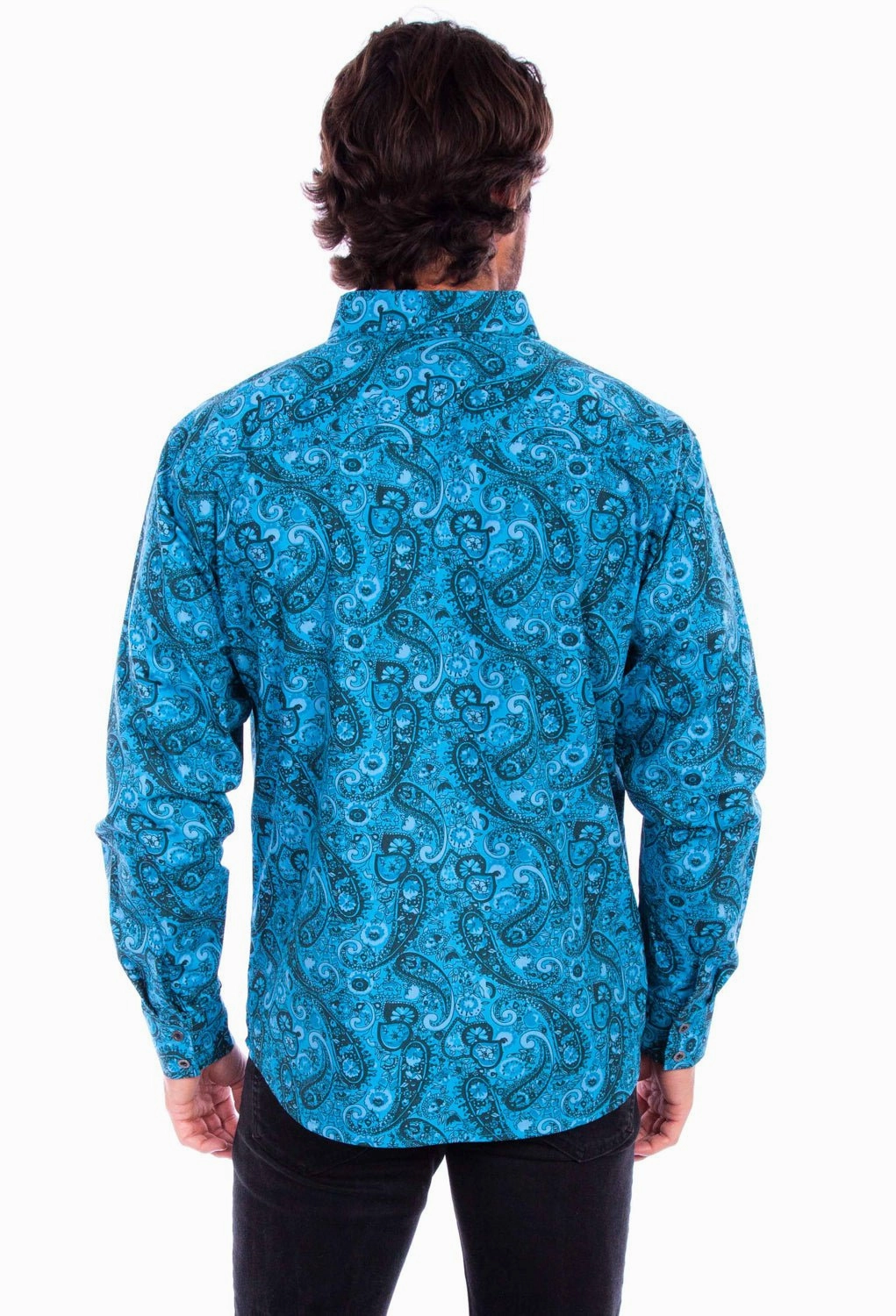 Textured Finish Short Sleeve Scully Mens Worn Outs Paisley Aqua 100% Cotton L/S Shirt