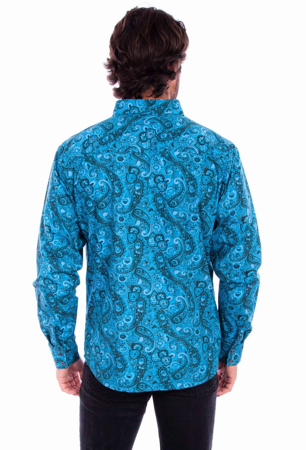 Scully Mens Worn Outs Paisley Aqua 100% Cotton L/S Shirt Neutral Colors