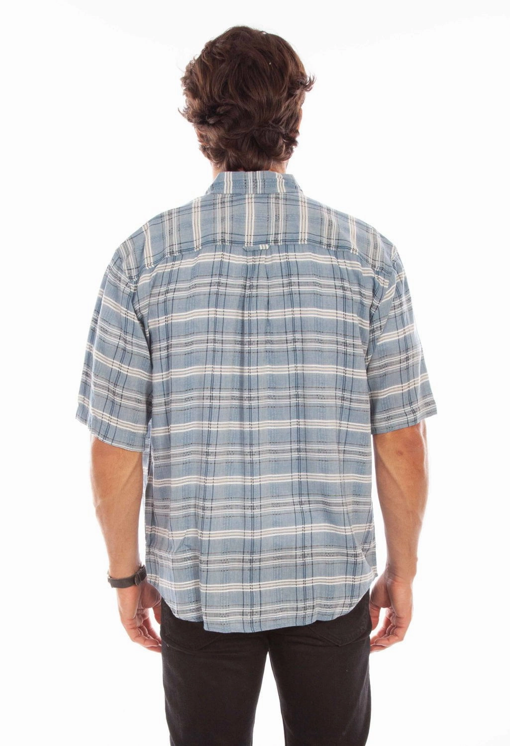 Scully Mens Worn Outs Plaid Blue 100% Cotton S/S Shirt Durable Material