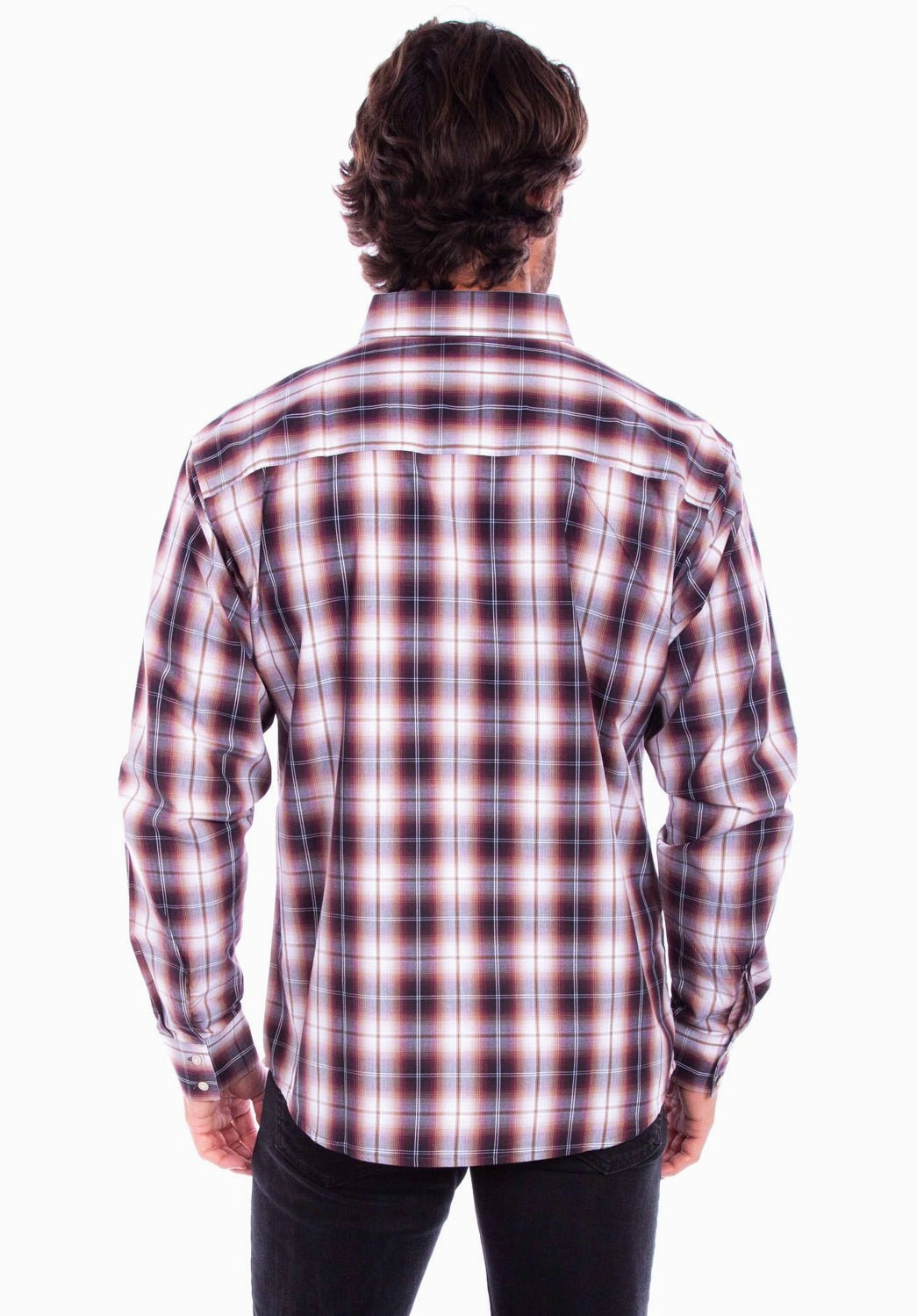 Scully Mens Worn Outs Plaid Burgundy 100% Cotton L/S Shirt Microfiber Material Breathable Layer