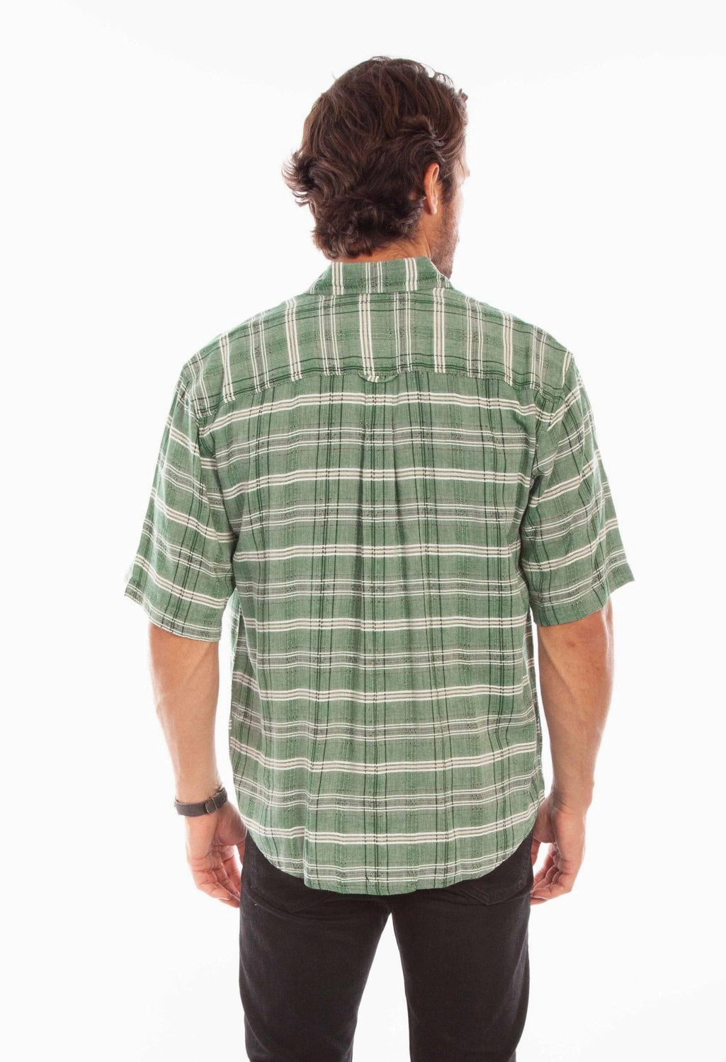 stain resistant coating Scully Mens Worn Outs Plaid Green 100% Cotton S/S Shirt