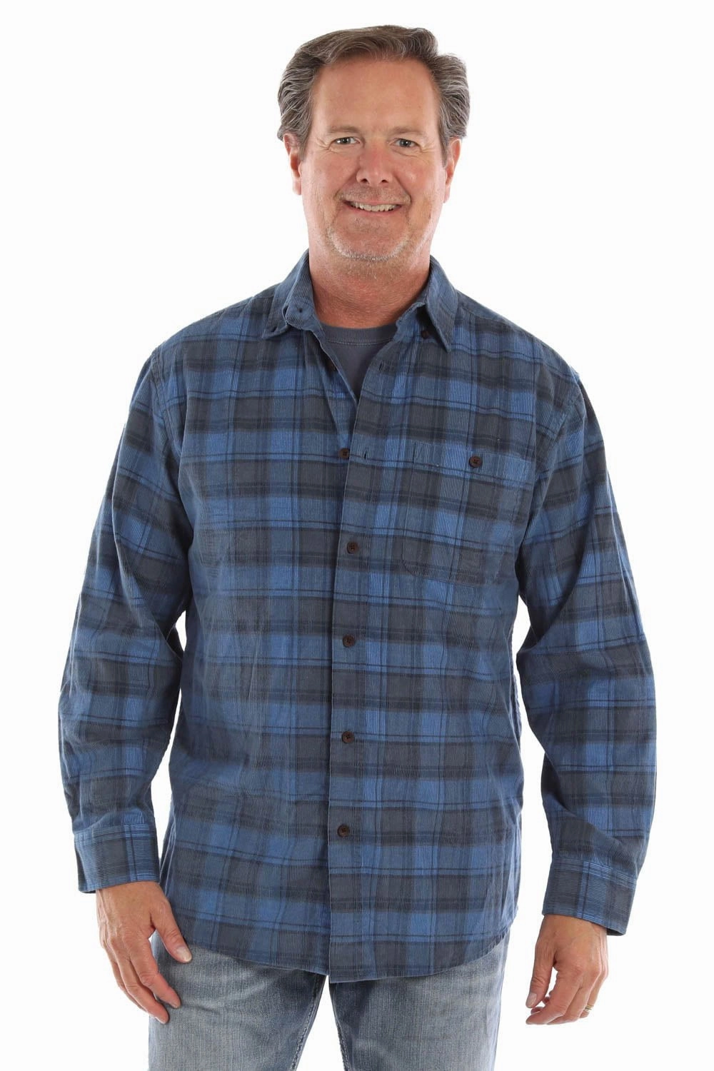 Special Occasion Summer Camp Scully Mens Yarn Dyed Cord Blue 100% Cotton Plaid L/S Shirt