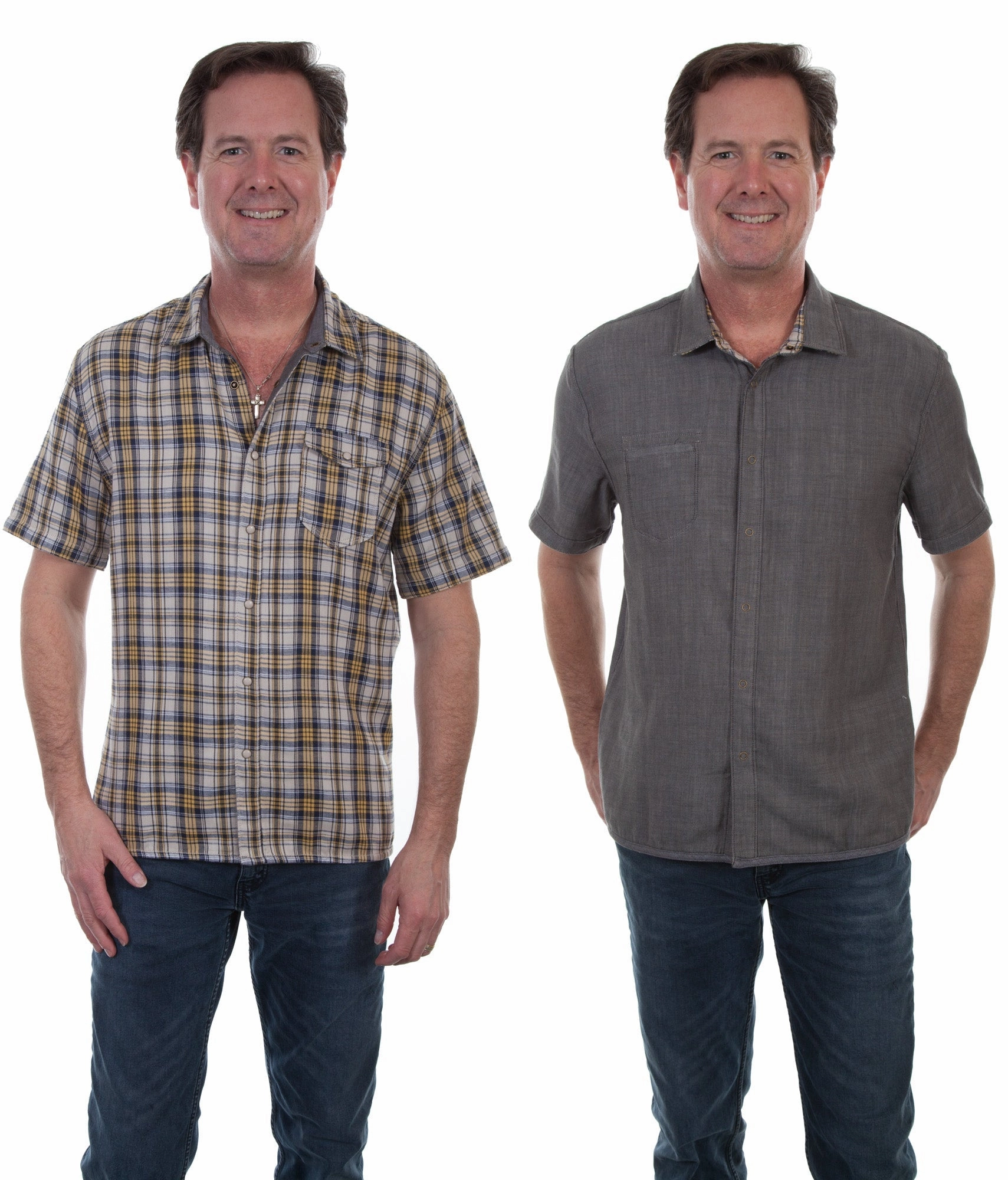 Scully Mens Yellow/Gray 100% Cotton Reversible S/S Shirt Printed design Tagless label