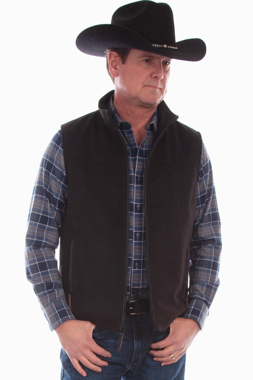 DoubleLayered Collar Cold Ready Look Scully Mens Zip Collared Black Lamb Leather Leather Vest
