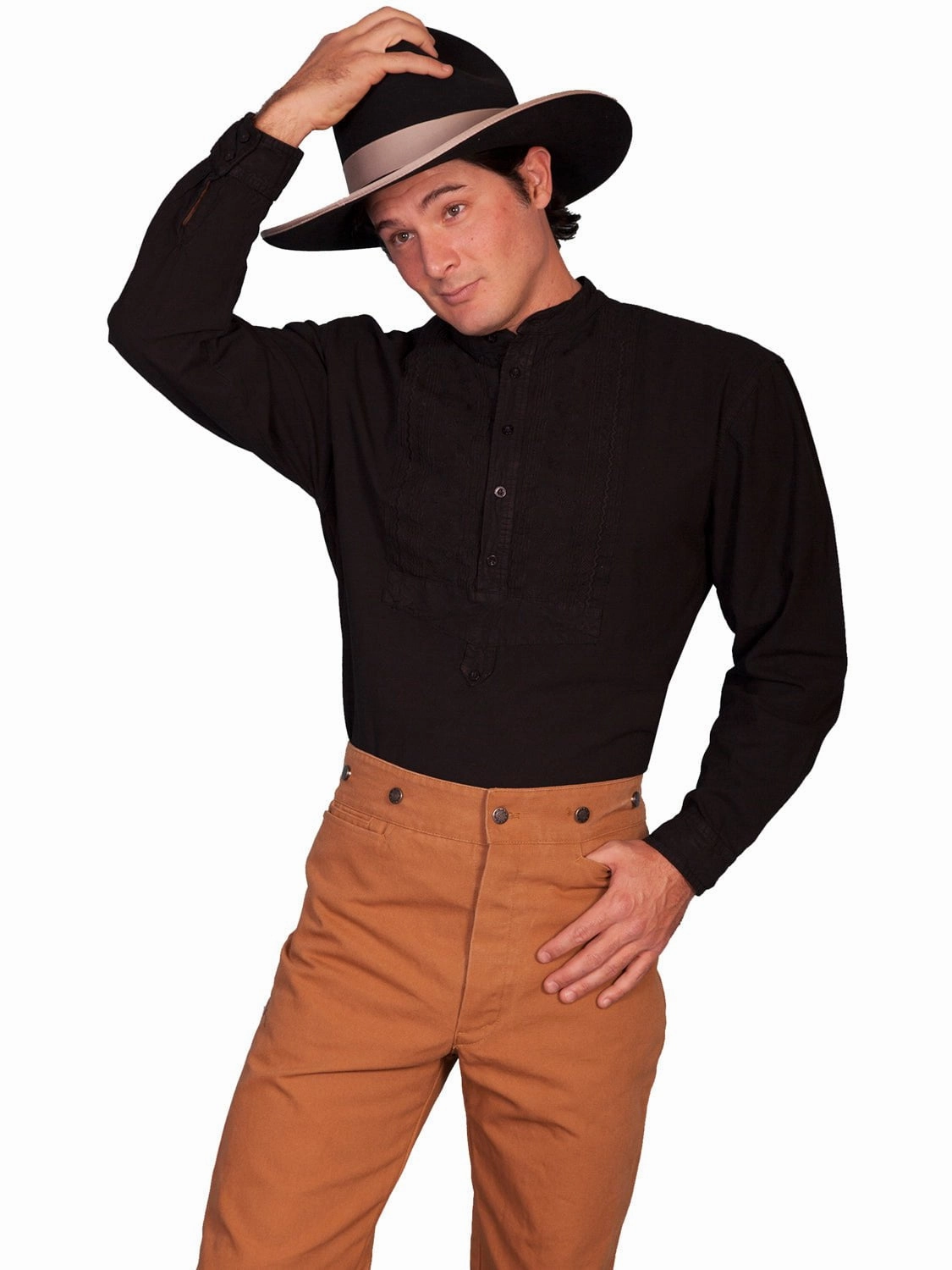 Scully RangeWear Mens Black 100% Cotton Inset Paisley L/S Western Shirt High Neck