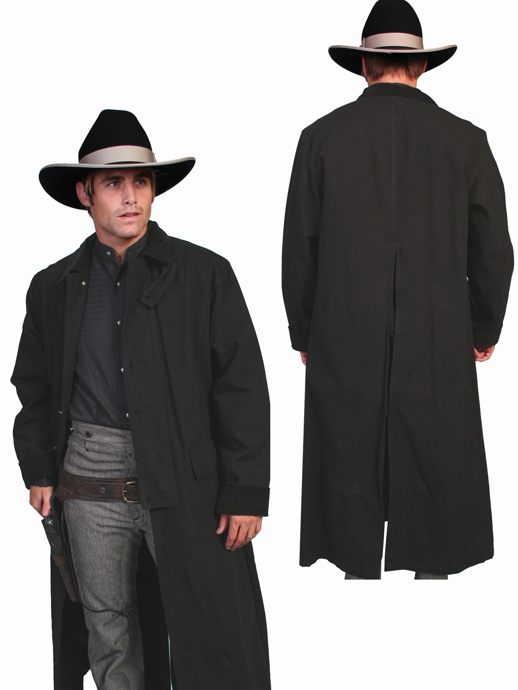 Scully RangeWear Mens Black 100% Cotton Long Overcoat Duster Coat Thermo Regulating Fabric Anti Pilling