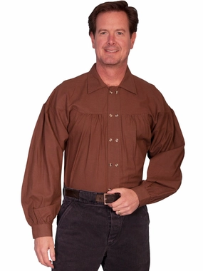 Scully Rangewear Mens Chocolate 100% Cotton L/S Pleated Old West Shirt Wardrobe Staple Reinforced Elasticity