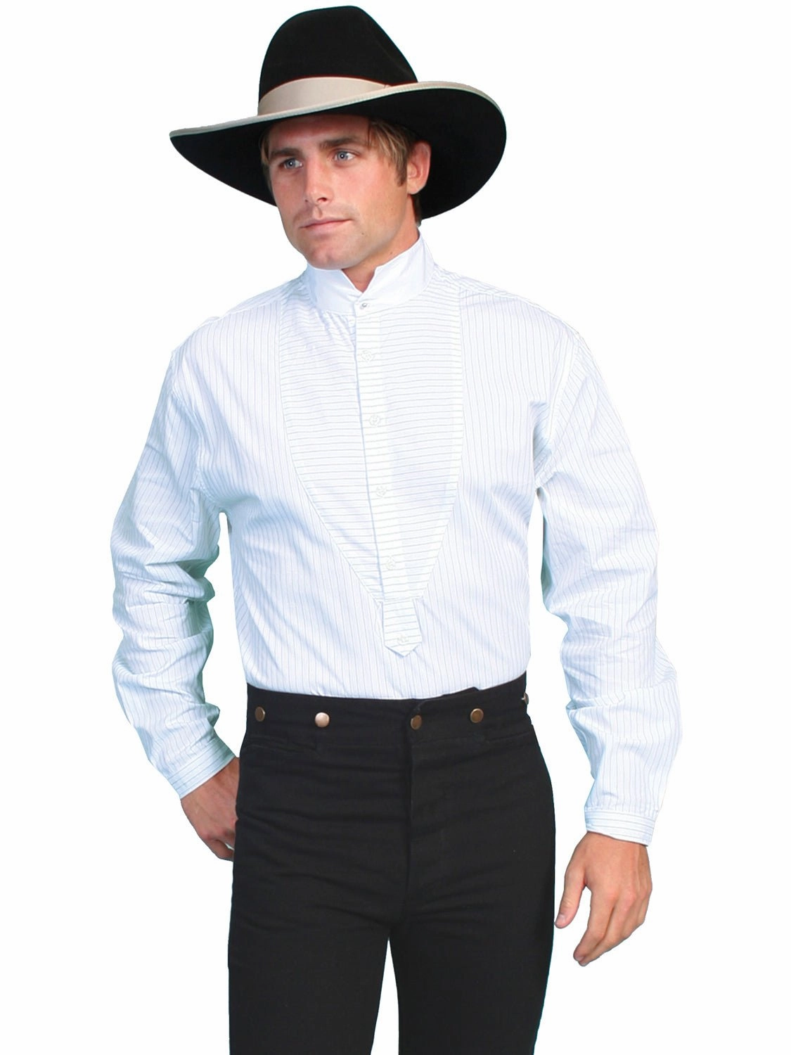 Odor Control Fabric Scully RangeWear Mens White 100% Cotton Striped Bib L/S Formal Western Shirt