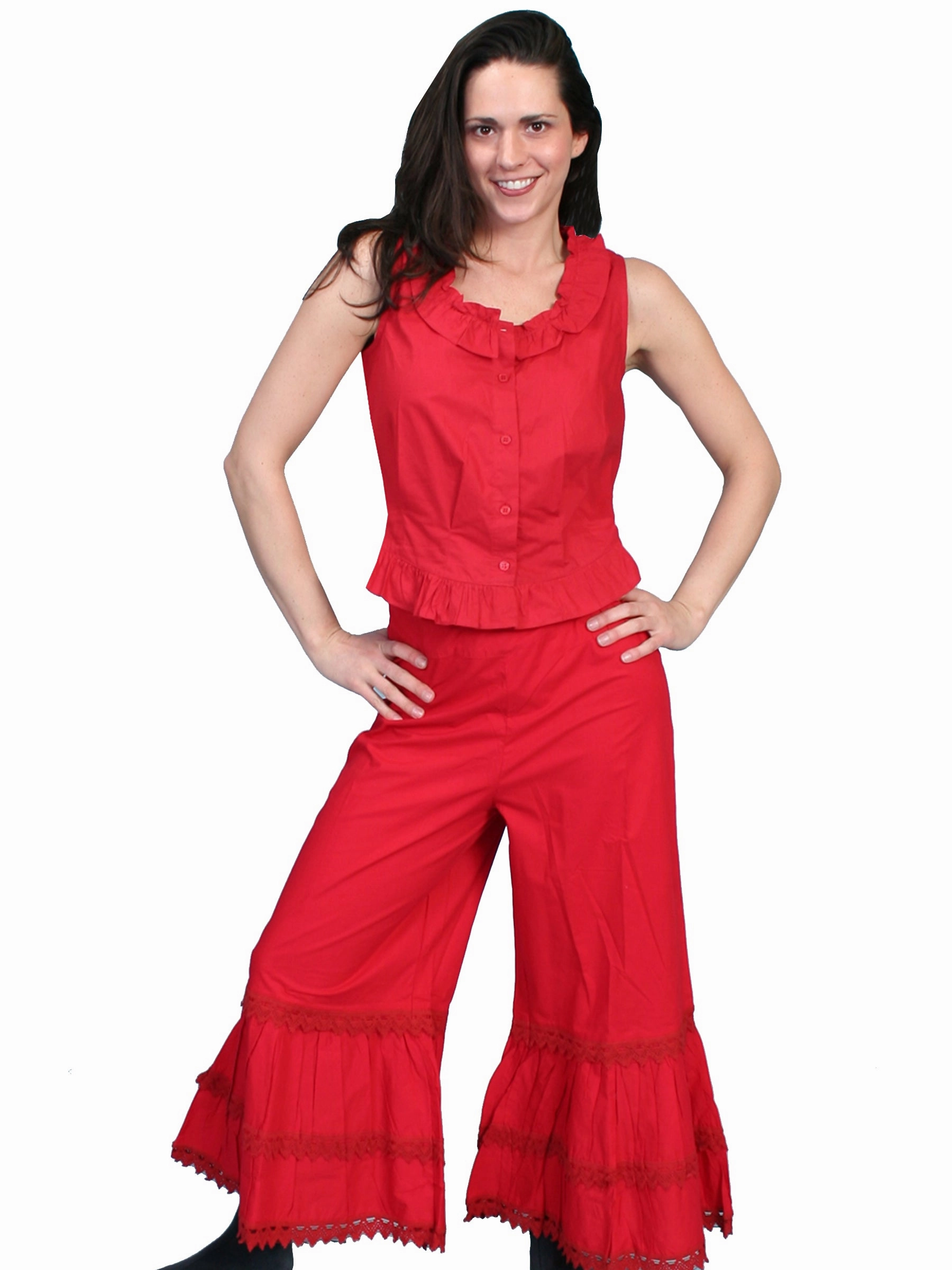 Fit Essential Scully RangeWear Womens Red 100% Cotton Ruffle Crochet Lace Pants Bloomers