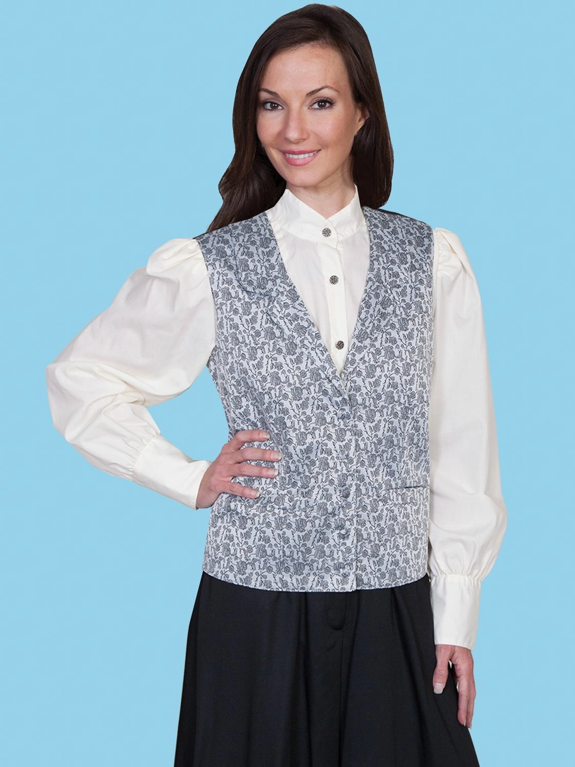 Warm Fashion Comfort Piece Scully Rangewear Womens Taupe Polyester Rose Vine Delicate Lapel Vest