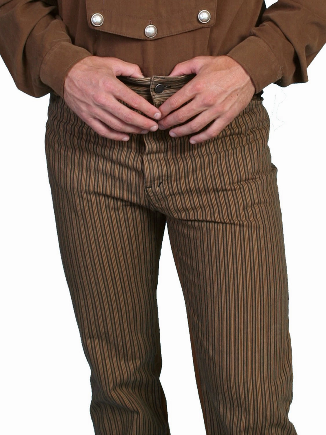 Scully Wahmaker Mens Taupe 100% Cotton USA Big Railhead Stripe Pants Boho chic