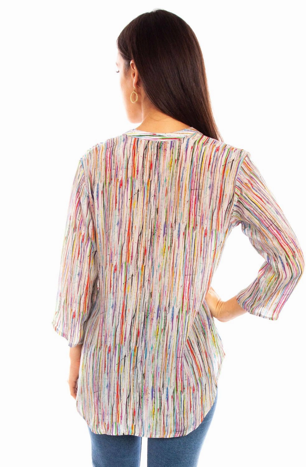 Abrasion resistant EasyCare Fabric Scully Womens Abstract Striped Multi-Color Viscose 3/4 Sleeve S/S Blouse