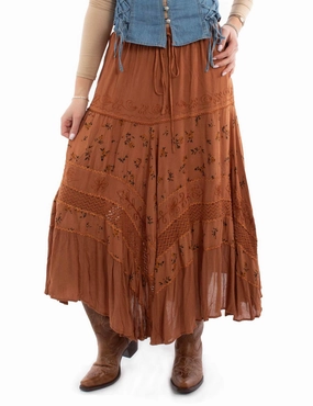 Scully Womens Adorned Multi Panels Rust 100% Rayon Skirt Romantic Vibe Wrap Front