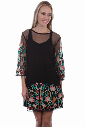 Scully Womens Black 100% Viscose Colorful 2-Piece S/S Dress Light and Comfortable Minimal Fit