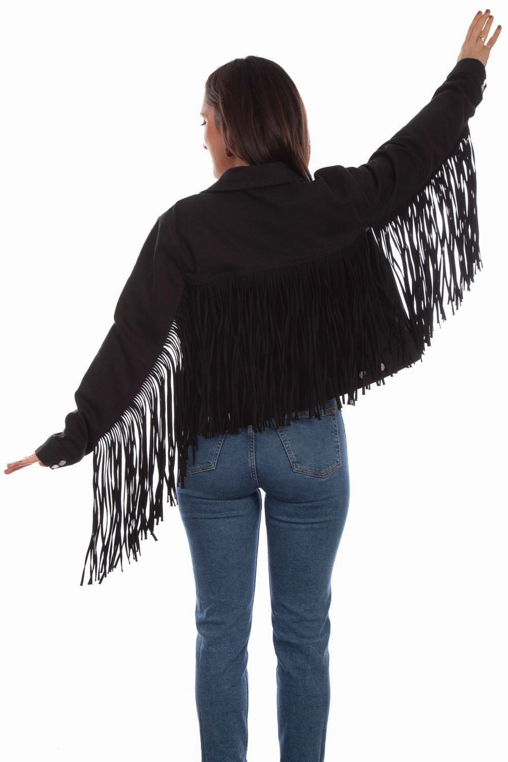 Scully Womens Black Cotton Blend Fringe Jean Denim Jacket Hypoallergenic Lining