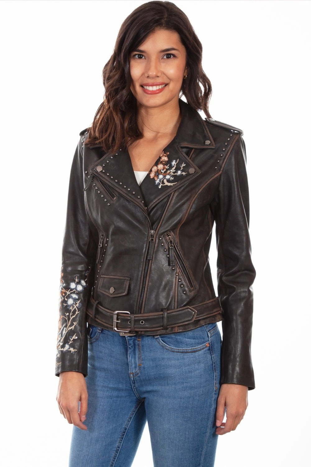 Scully Womens Black Lamb Leather Motorcycle Studded Jacket NonRestrictive Cut