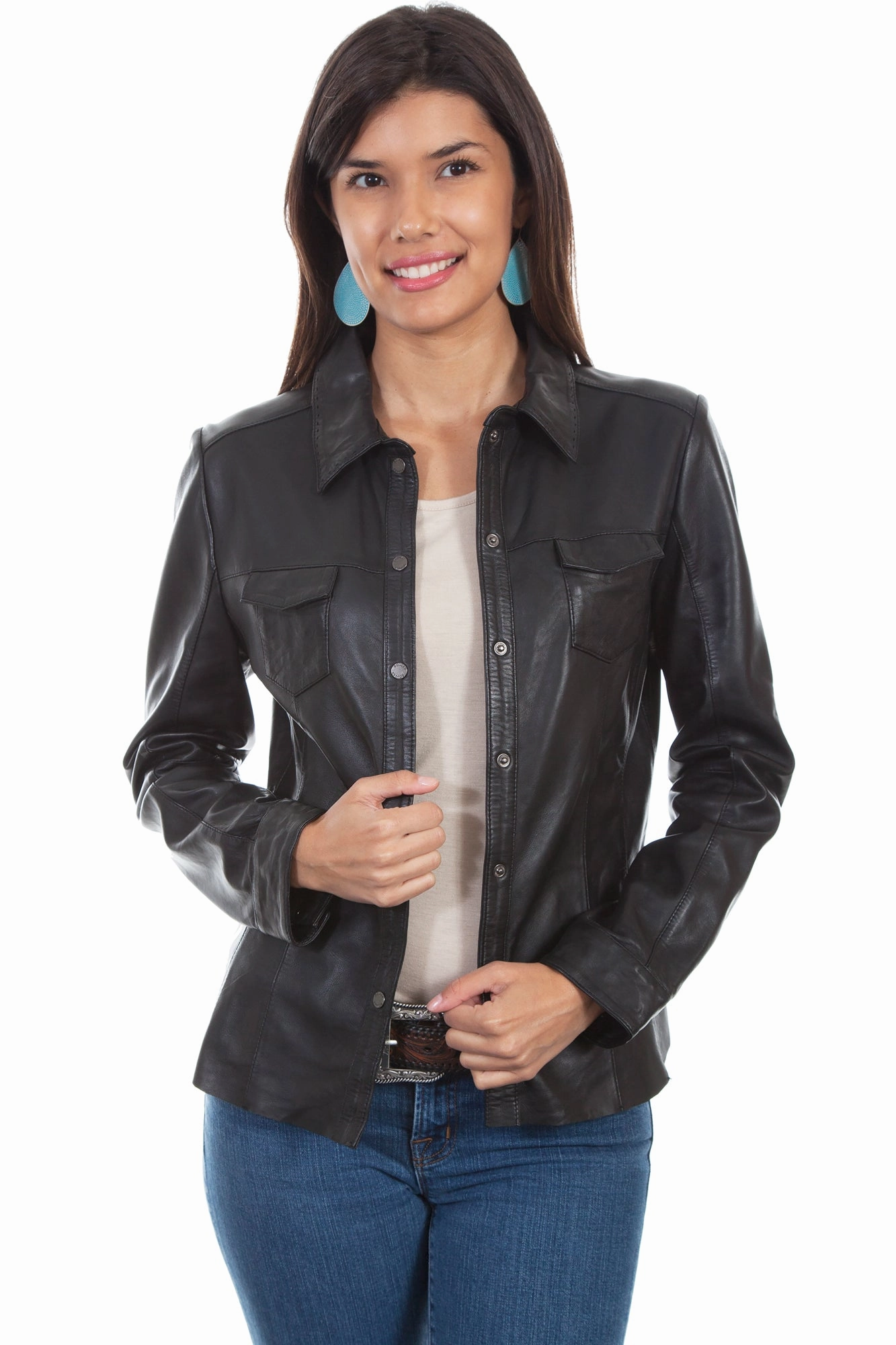 Water Repellent Fabric Scully Womens Black Lamb Leather Snap Jacket