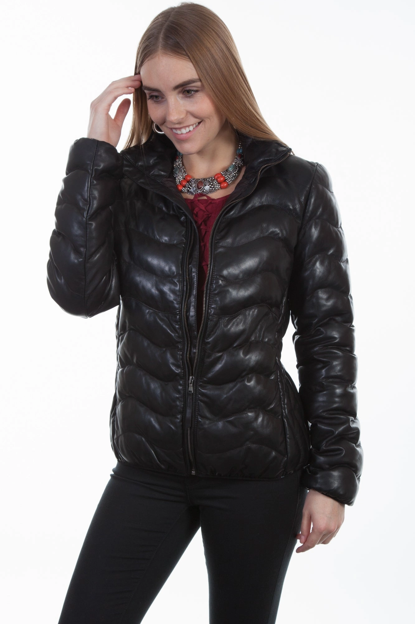 Scully Womens Black Leather Puffer Jacket S Cold Weather