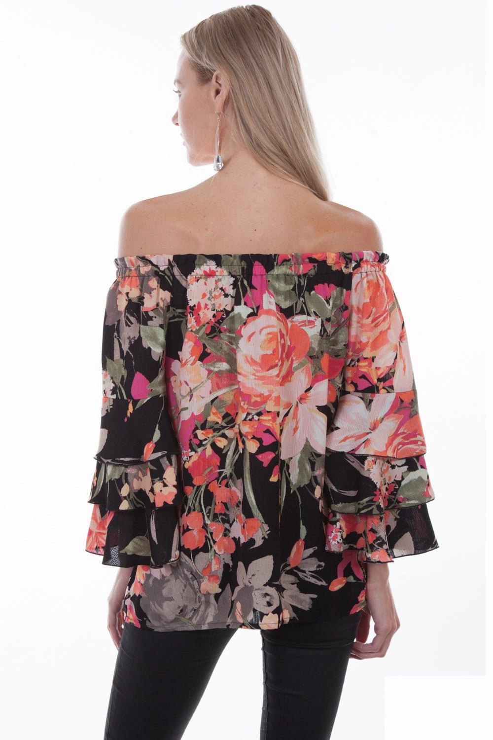 Eco Dye Technique Scully Womens Black Multi Polyester Floral Print S/S Blouse