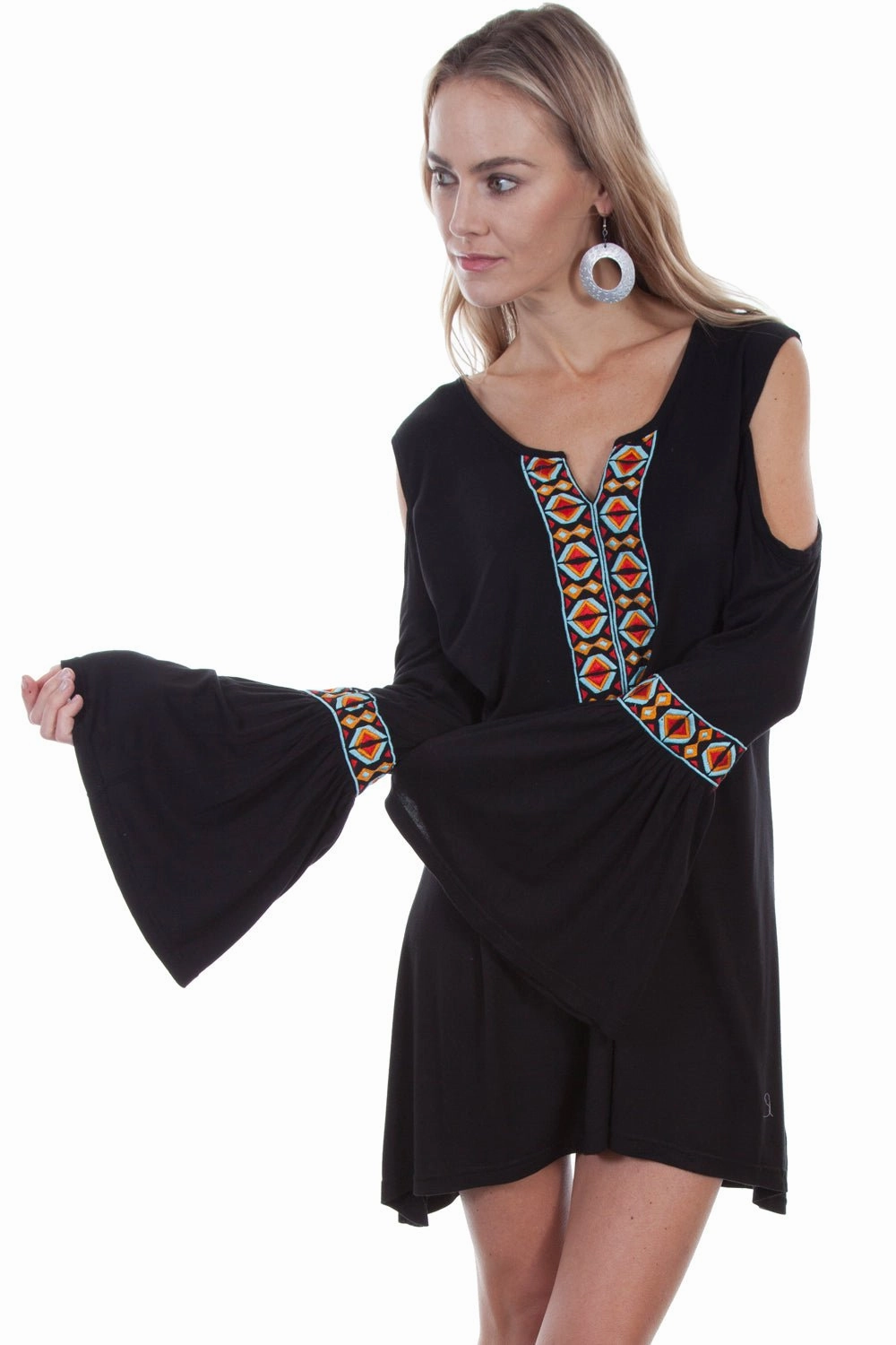 Scully Womens Black Viscose Aztec L/S Tunic Multi Functional Pockets Plus Size Fit
